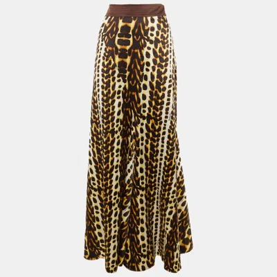 Pre-owned Just Cavalli Brown Animal Print Satin Maxi Skirt L