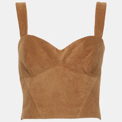 Pre-owned Just Cavalli Brown Corduroy Crop Top S