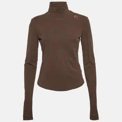 Pre-owned Just Cavalli Brown Knit High Neck T-shirt L