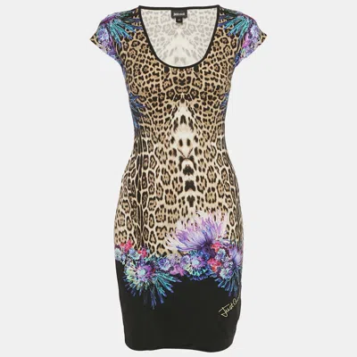 Just Cavalli Brown Leopard Print Jersey Mini Dress