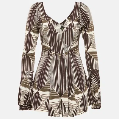Pre-owned Just Cavalli Brown Printed Jersey Peplum Top L