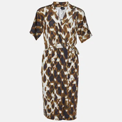 Just Cavalli Brown Printed Jersey Wrap Dress