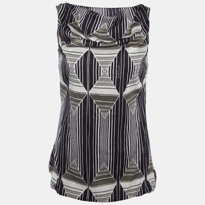 Pre-owned Just Cavalli Brown Printed Silk Sleeveless Top M