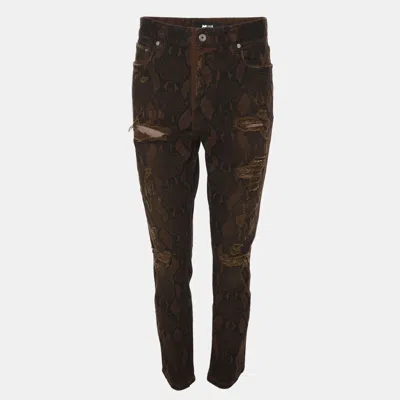 Pre-owned Just Cavalli Brown Python Print Distressed Denim Pants M