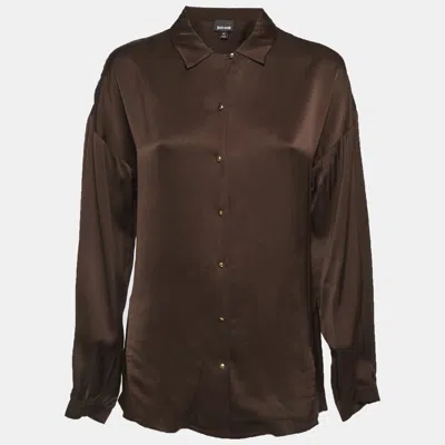 Pre-owned Just Cavalli Brown Satin Button Front Shirt M