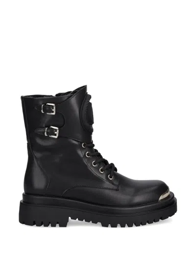 Just Cavalli Buckle-detail Lace-up Combat Boots In Black