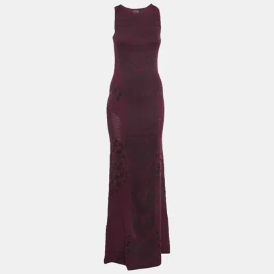 Pre-owned Just Cavalli Burgundy Lurex Stretch Jacquard Maxi Dress M