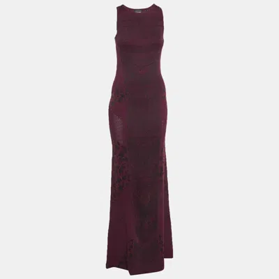 Just Cavalli Burgundy Lurex Stretch Jacquard Maxi Dress In Red