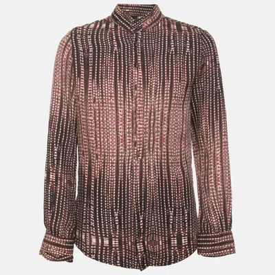 Pre-owned Just Cavalli Burgundy/black Patterned Printed Silk Long Sleeve Shirt Xl