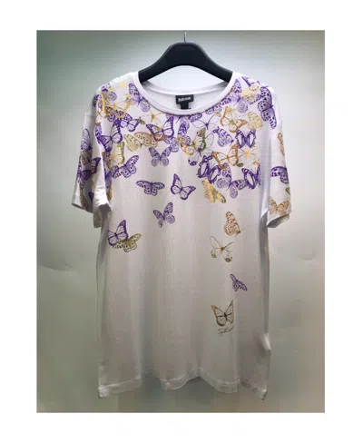Just Cavalli Butterfly Printed T-shirt With Round Neck In Gray