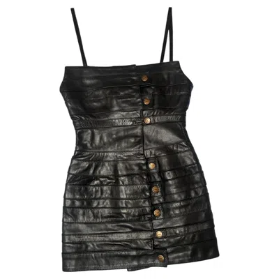 Pre-owned Just Cavalli By Roberto Cavalli Fall 2007 Runway Leather Bandage Mini Dress In Black