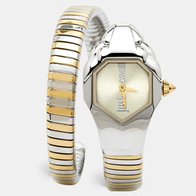 Pre-owned Just Cavalli Champagne Two-tone Stainless Steel Glam Chic Snake Jc1l001m0035 Women's Wristwatch 22 Mm In Gold