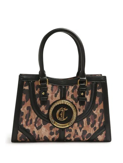 Just Cavalli Chic Handbag With Premium Polyester And Elegant Leopard Print Design In Black
