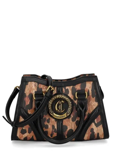 Just Cavalli Chic Handbag With Premium Polyester Construction And Sophisticated Leopard Print Design In Black