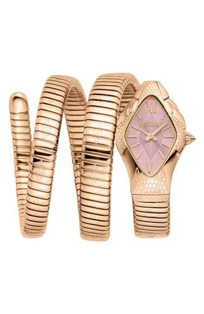 Just Cavalli Coiled Snake Bracelet Watch, 22mm X 36.5mm In Gold