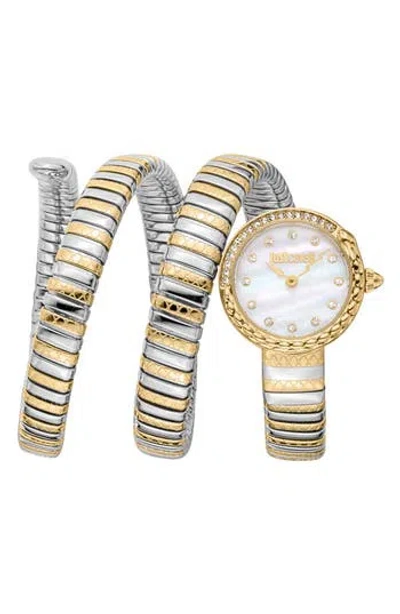 Just Cavalli Coiled Snake Bracelet Watch, 23mm In Two Tone Silver / Gold