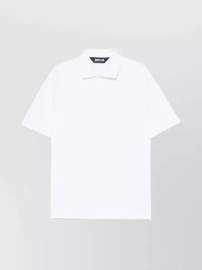 Just Cavalli Collared Polo With Side Slits And Short Sleeves In White