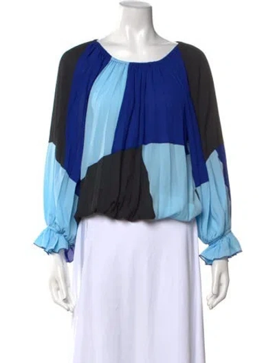Pre-owned Just Cavalli Colorblock Pattern Scoop Neck Blouse In Blue