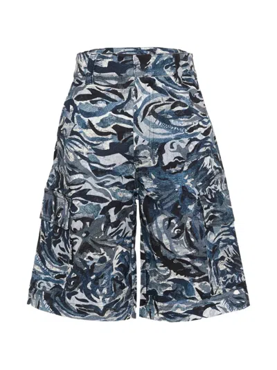Just Cavalli Kids' Cotton Cargo Shorts In Blue