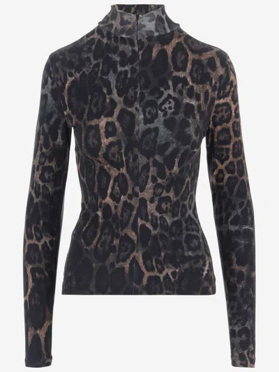 Just Cavalli Cotton Sweater With Animal Print In Yellow