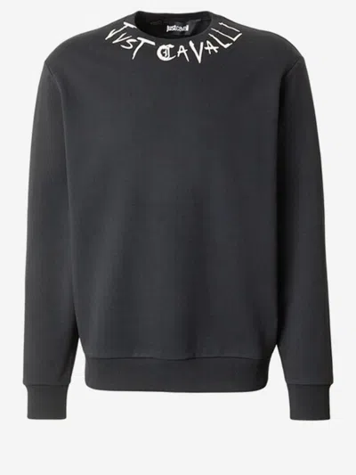 Just Cavalli Cotton Sweatshirt With Logo On The Neck In Black