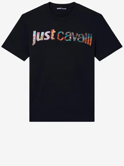 Just Cavalli Cotton T Shirt With Logo In Black