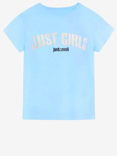 Just Cavalli Cotton T Shirt With Logo In Blue