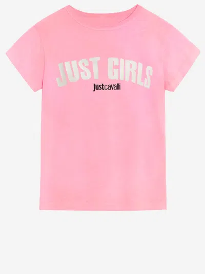 Just Cavalli Cotton T Shirt With Logo In Pink