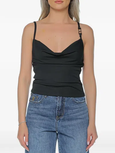 Just Cavalli Cowl-neck Logo-plaque Top In Black