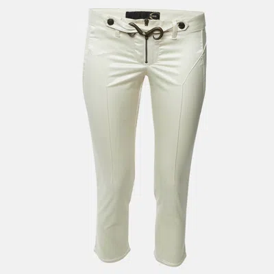 Pre-owned Just Cavalli Cream Stretch Satin Lace Up Capri Pants M