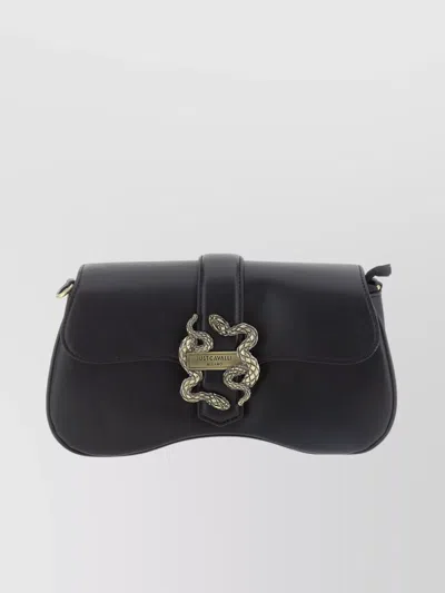 Just Cavalli Metallic Snake-detail Leather Crossbody Bag In Black