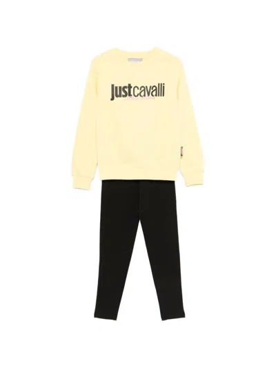 Just Cavalli Kids' Crew Neck Sweatshirt And Sport Pants With Logo In Multi