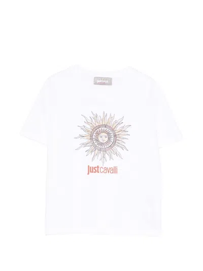 Just Cavalli Kids' Crew Neck T-shirt With Logo In White