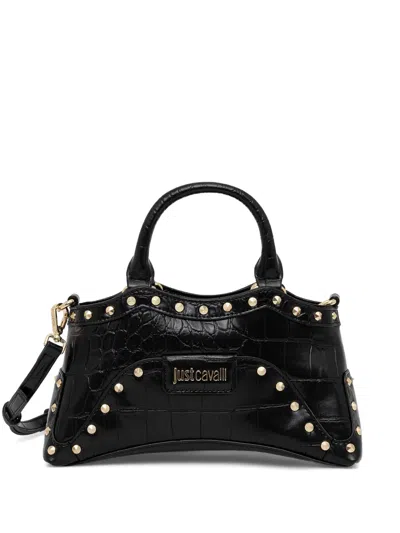 Just Cavalli Crocodile-effect Studded Handbag In Black