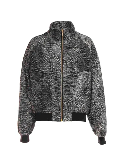 Just Cavalli Crocodile-effect Zip-up Jacket In Gray
