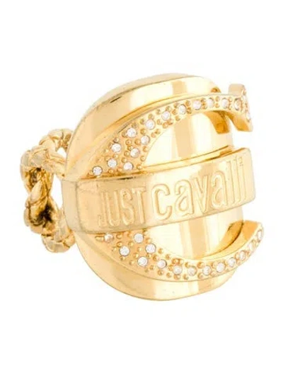 Pre-owned Just Cavalli Crystal Logo Cocktail Ring In Transparent