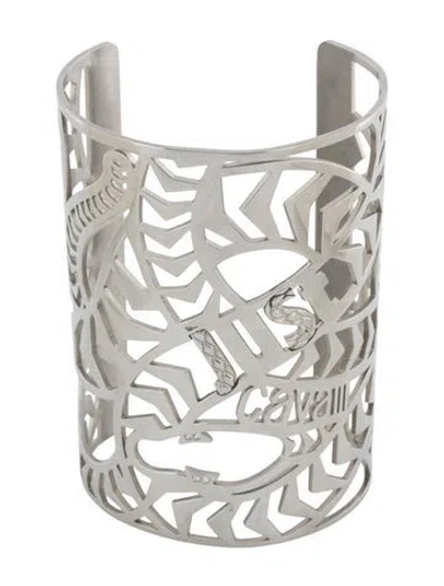 Pre-owned Just Cavalli Crystal Wide Cuff Bracelet, 7" In Clear
