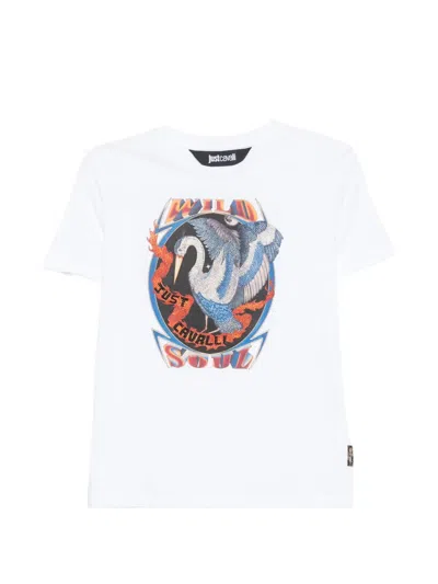 Just Cavalli Crystal-embellished Graphic-print T-shirt In White