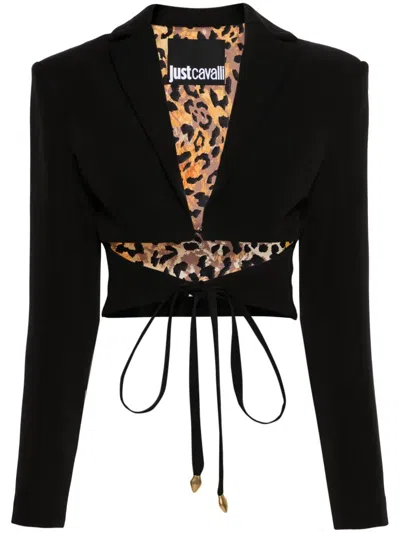 Just Cavalli Cut-out Cropped Blazer In Black