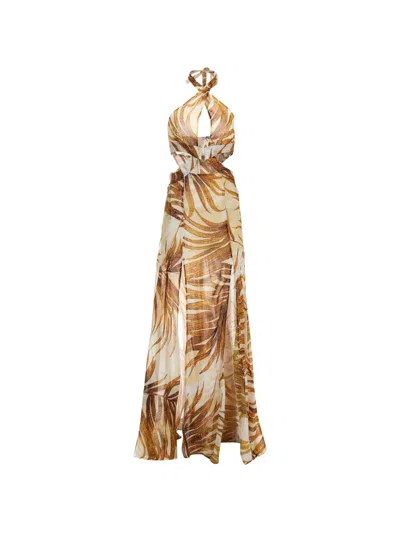 Just Cavalli Cut-out Printed Maxi Dress In Gold