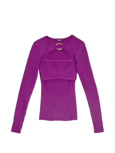 Just Cavalli Cut-out Ribbed Sweater In Purple