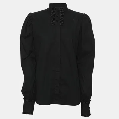 Pre-owned Just Cavalli Dark Navy Ruffled Details Stretch Cotton Long Sleeve Shirt L In Blue