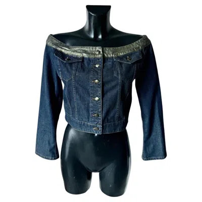 Pre-owned Just Cavalli Denim Jacket With Exposed Shoulders And Golden Inserts In Black