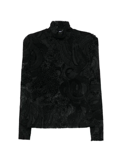 Just Cavalli Devoré Animal-pattern T-shirt In Black