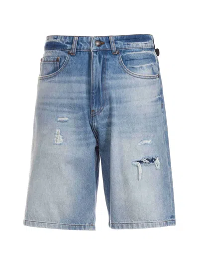 Just Cavalli Distressed Denim Shorts In Blue