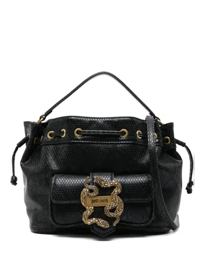 Just Cavalli Drawstring Snake-motif Tote Bag In Black