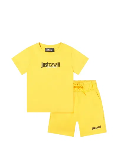 Just Cavalli Kids' Drawstring T-shirt Shorts Set In Yellow