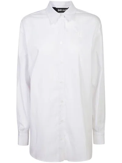 Just Cavalli Elegant Long Sleeve Shirt With Premium Cotton Blend And Subtle Embroidery In White