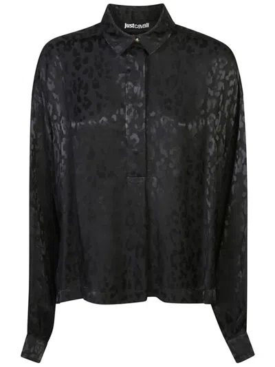 Just Cavalli Elegant Long Sleeve Shirt With Subtle Animal Print And Premium Fabric In Black