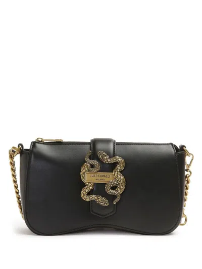 Just Cavalli Shoulder Bag With Fabric And Distinctive Chain Detail In Black